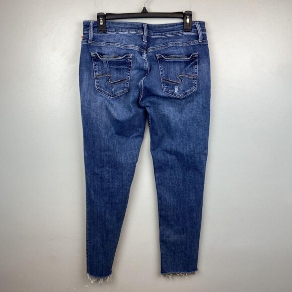 Silver Jeans Boyfriend Jeans Womens 29 Blue Distressed Frayed Hem Stretch Denim - Picture 3 of 12